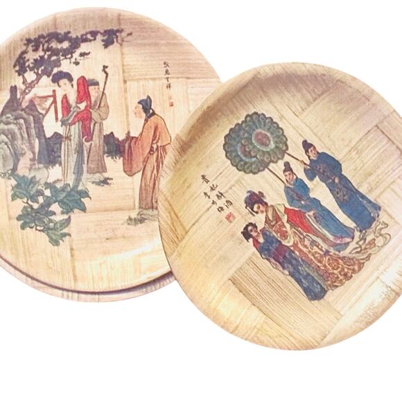 Set of Small Painted Bamboo Plates - Picture 3 of 3